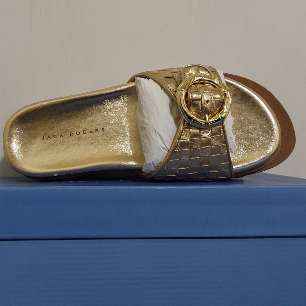 Jack Rogers Metallic Gold Slide with Decorative Buckle